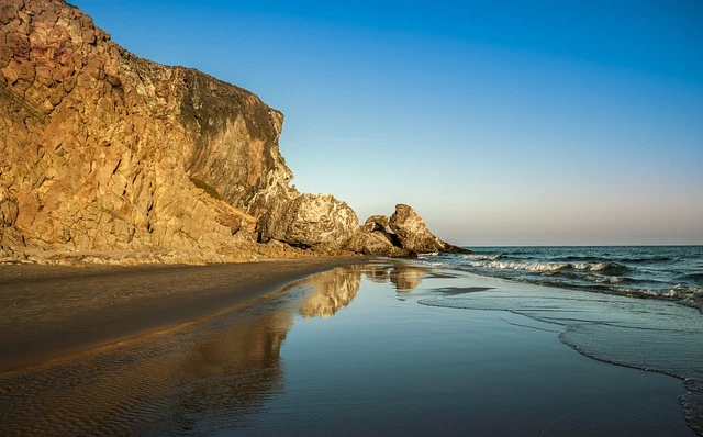 Cabo de Gata beach. Mountains can be seen on the left and the beach on the right